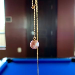 7mm Light Purple Peal Necklace, White Gold Chain